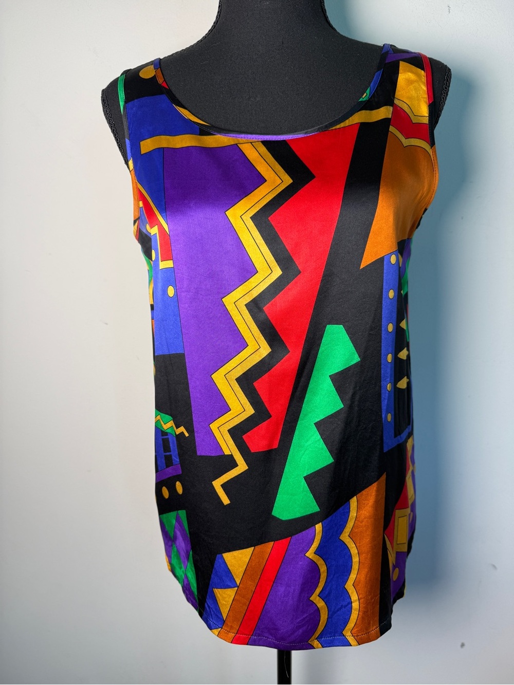 Louis Feraud Set Silk Camisole Purple Gold Art Deco Geometric Print 1980s Sz 8